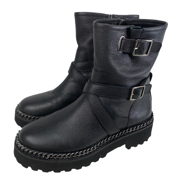 Vince Camuto Shoes - Vince Camuto Messtia Black Leather Upper Motorcycle Style Boots Size 7.5